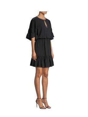Joie Tersea B Black Ruffle Dress With Stitching Trim Detail Size Medium